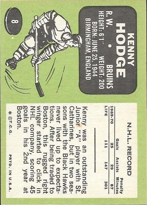 1970-71 Topps #8 Ken Hodge back image