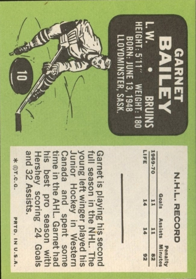 1970-71 Topps #10 Garnet Bailey RC back image