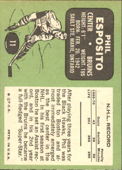 1970-71 Topps #11 Phil Esposito back image