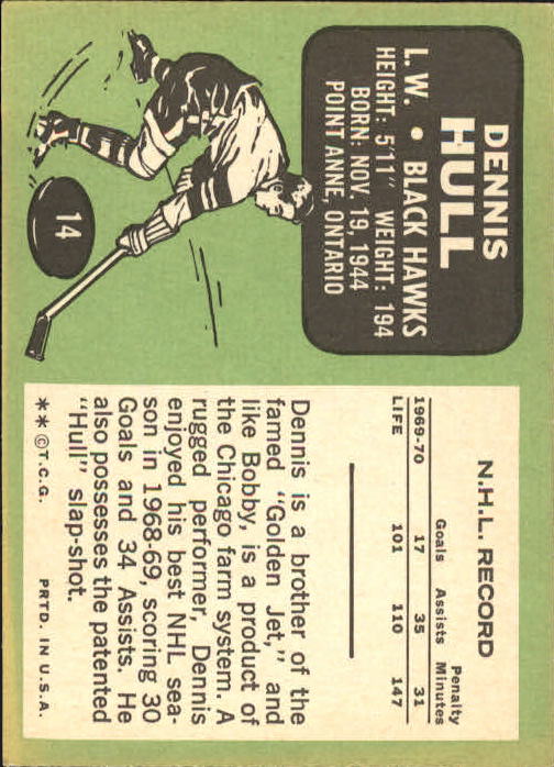 1970-71 Topps #14 Dennis Hull back image