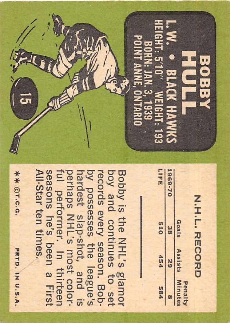 1970-71 Topps #15 Bobby Hull back image