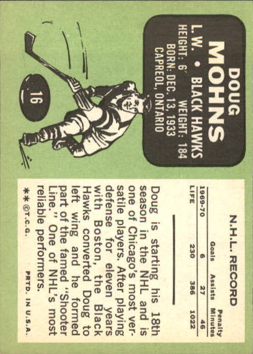1970-71 Topps #16 Doug Mohns back image
