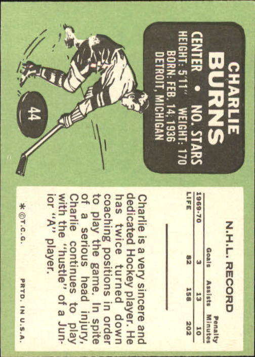 1970-71 Topps #44 Charlie Burns back image