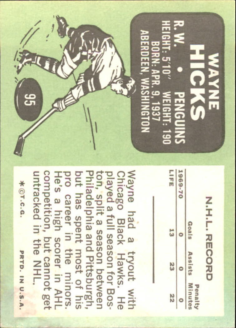 1970-71 Topps #95 Wayne Hicks RC back image
