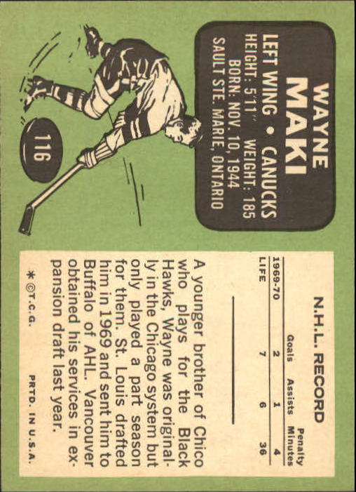 1970-71 Topps #116 Wayne Maki back image
