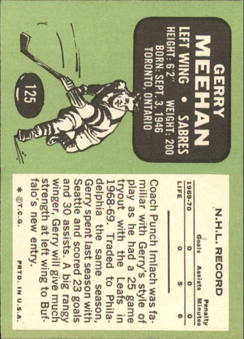 1970-71 Topps #125 Gerry Meehan RC back image