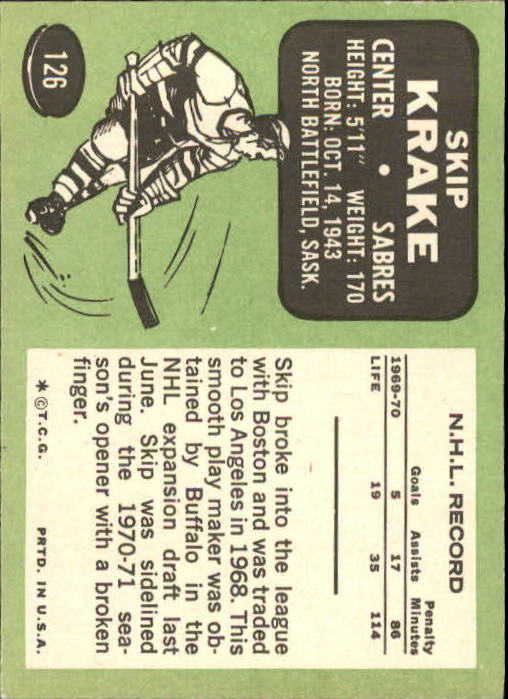 1970-71 Topps #126 Skip Krake back image
