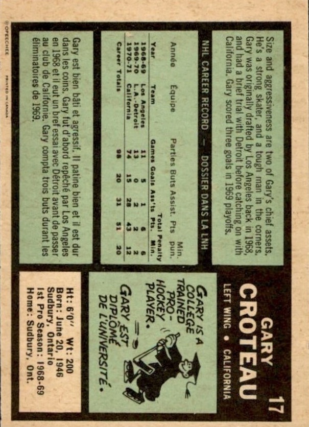 1971-72 O-Pee-Chee #17 Gary Croteau back image
