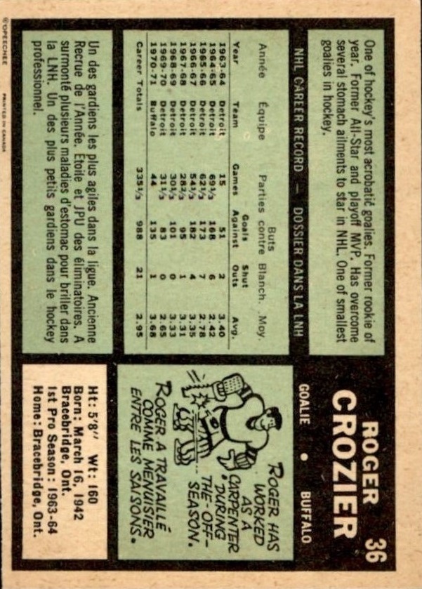 1971-72 O-Pee-Chee #36 Roger Crozier back image