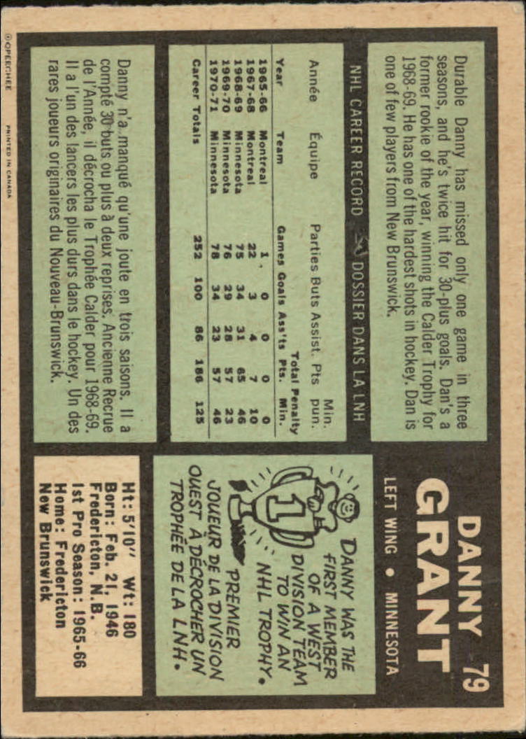 1971-72 O-Pee-Chee #79 Danny Grant back image