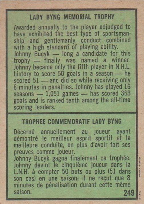 1971-72 O-Pee-Chee #249 Johnny Bucyk Byng back image