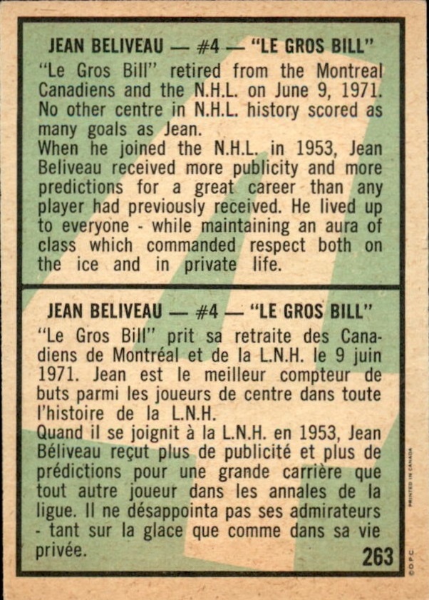 1971-72 O-Pee-Chee #263 Jean Beliveau Retires back image