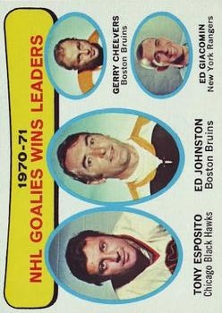 1971-72 Topps #4 Goalies Win Leaders/Tony Esposito/Ed Johnston/Gerry Cheevers/Ed Giacomin