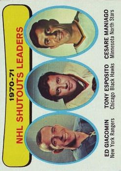 1971-72 Topps #5 Shutouts Leaders/Ed Giacomin/Tony Esposito/Cesare Maniago