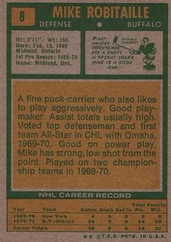 1971-72 Topps #8 Mike Robitaille RC back image