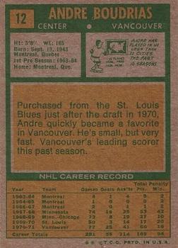 1971-72 Topps #12 Andre Boudrias back image