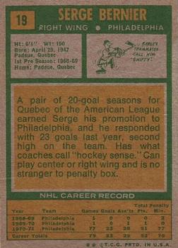 1971-72 Topps #19 Serge Bernier RC back image