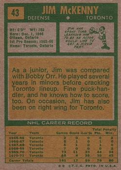 1971-72 Topps #43 Jim McKenny RC back image