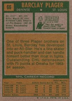1971-72 Topps #66 Barclay Plager back image