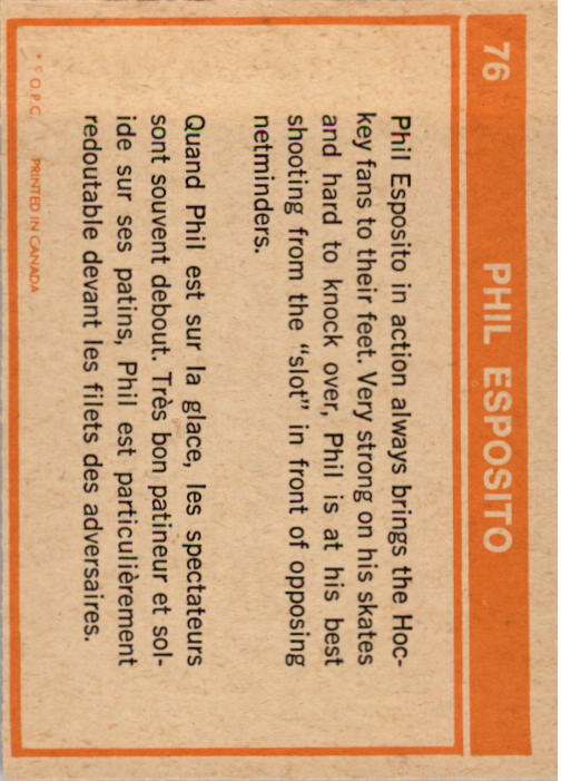1972-73 O-Pee-Chee #76 Phil Esposito IA back image