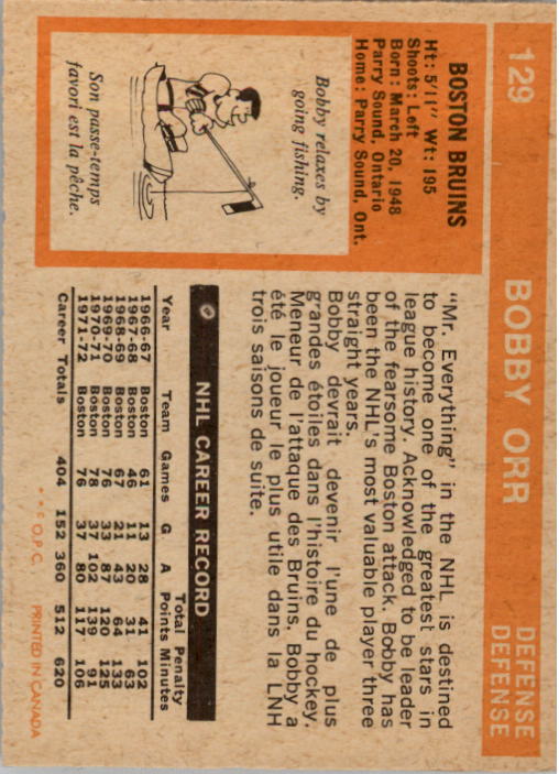 1972-73 O-Pee-Chee #129 Bobby Orr back image