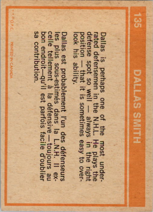 1972-73 O-Pee-Chee #135 Dallas Smith IA back image
