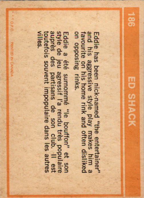 1972-73 O-Pee-Chee #186 Eddie Shack back image