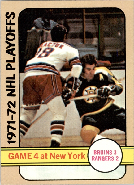 1972-73 Topps #5 Playoff Game 4 DP/Bruins 3/Rangers 2