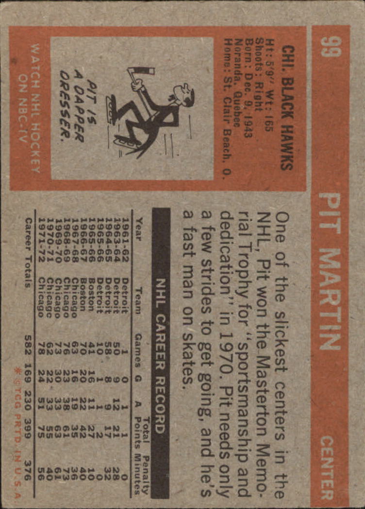 1972-73 Topps #99 Pit Martin DP back image