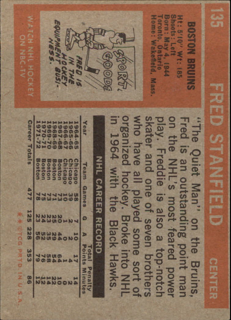 1972-73 Topps #135 Fred Stanfield DP back image