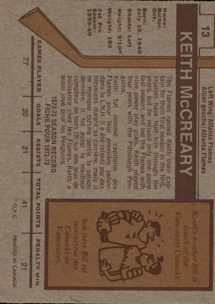 1973-74 O-Pee-Chee #13 Keith McCreary back image