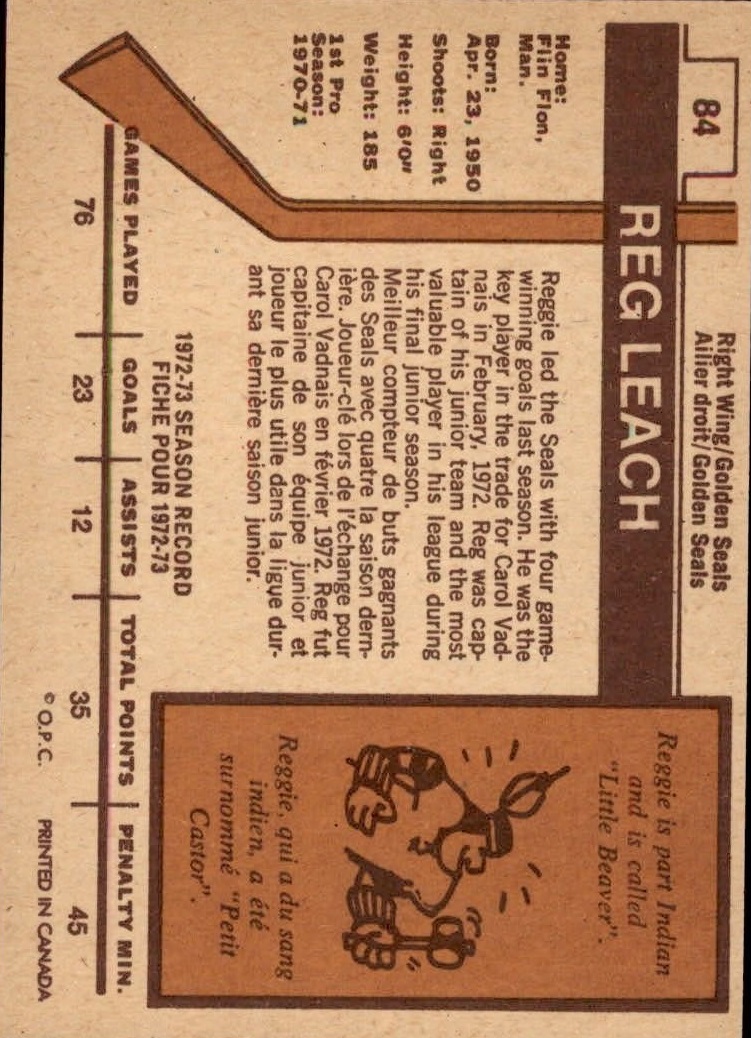 1973-74 O-Pee-Chee #84 Reggie Leach back image