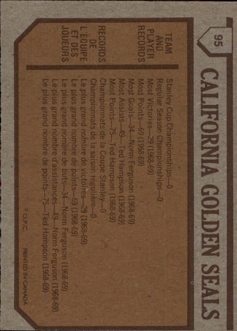 1973-74 O-Pee-Chee #95 Golden Seals Team back image