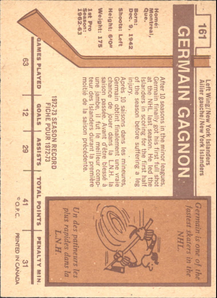 1973-74 O-Pee-Chee #161 Germaine Gagnon UER back image