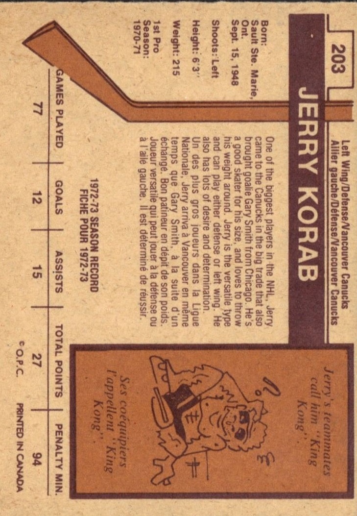1973-74 O-Pee-Chee #203 Jerry Korab back image