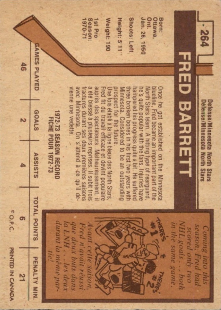 1973-74 O-Pee-Chee #264 Fred Barrett back image