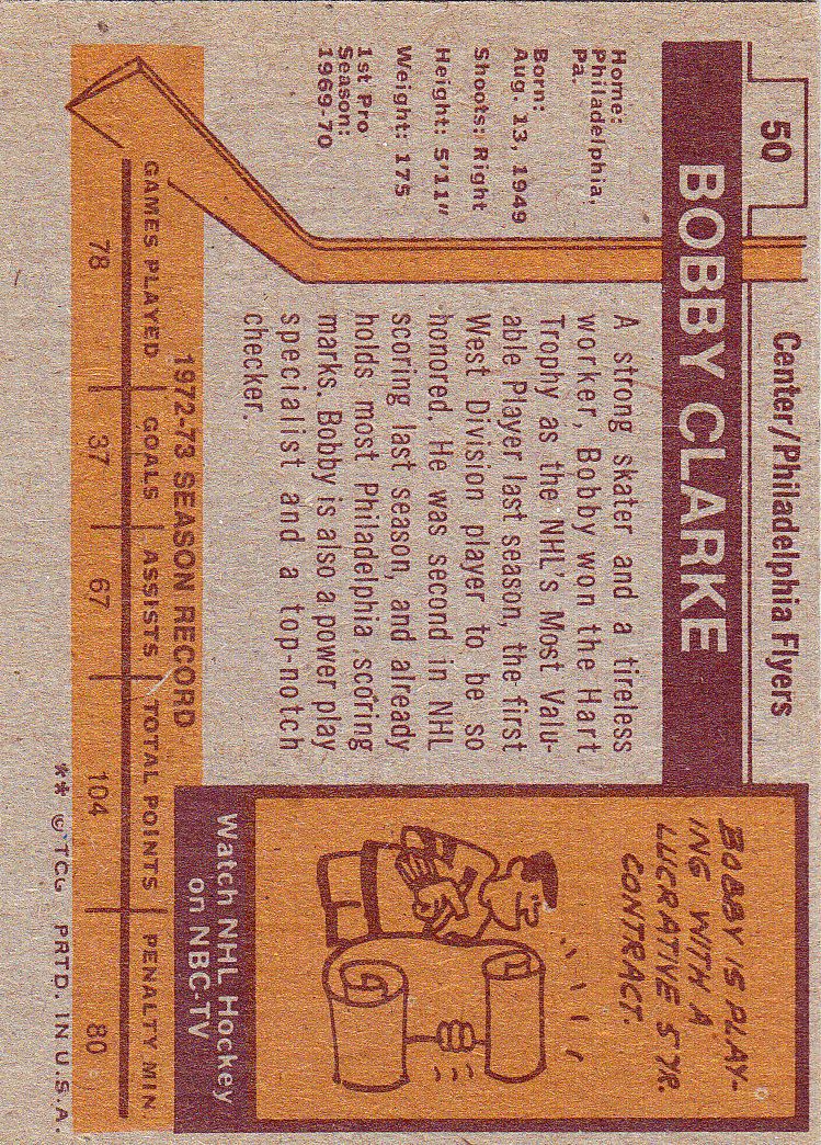 1973-74 Topps #50 Bobby Clarke back image
