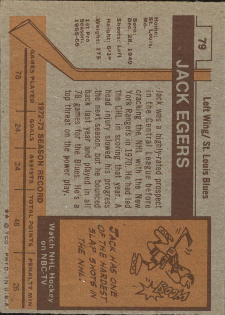 1973-74 Topps #79 Jack Egers back image