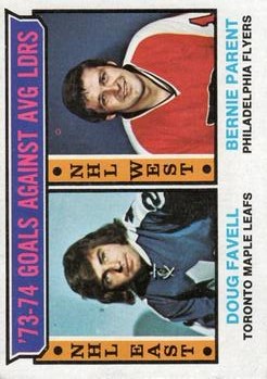 1974-75 Topps #4 Goals Against Average/Leaders/Doug Favell/Bernie Parent