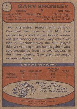 1974-75 Topps #7 Gary Bromley RC back image