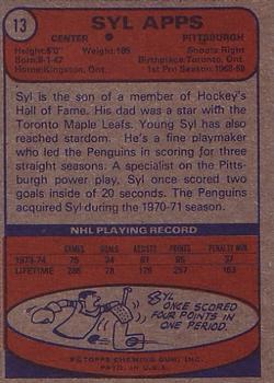1974-75 Topps #13 Syl Apps back image