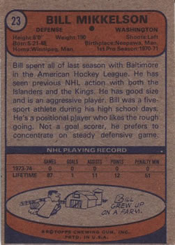1974-75 Topps #23 Bill Mikkelson back image