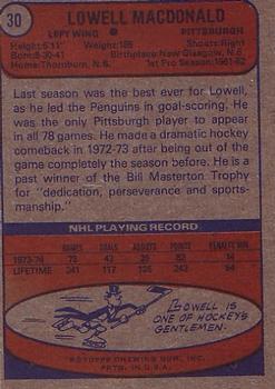 1974-75 Topps #30 Lowell MacDonald back image