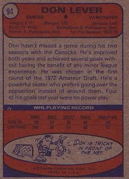 1974-75 Topps #94 Don Lever back image