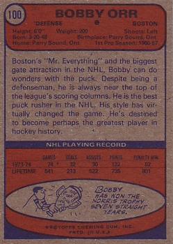 1974-75 Topps #100 Bobby Orr back image