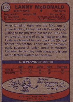 1974-75 Topps #168 Lanny McDonald RC back image