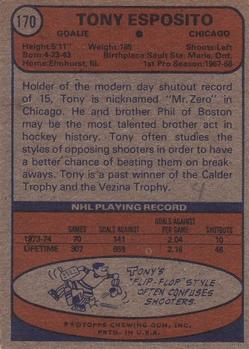 1974-75 Topps #170 Tony Esposito back image
