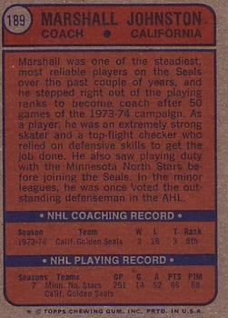 1974-75 Topps #189 Marshall Johnston back image