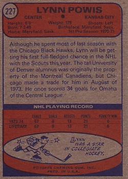 1974-75 Topps #227 Lynn Powis back image