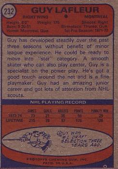 1974-75 Topps #232 Guy Lafleur back image